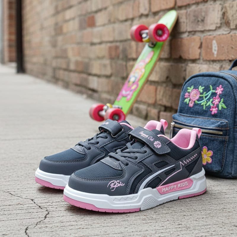 Hammırcek Happy Kids – Antrasit & Pembe Kız Çocuk Spor Ayakkabı