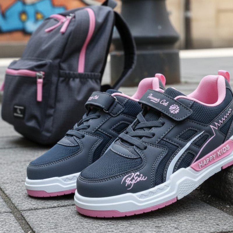 Hammırcek Happy Kids – Antrasit & Pembe Kız Çocuk Spor Ayakkabı