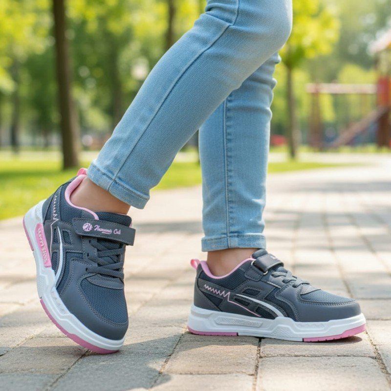 Hammırcek Happy Kids – Antrasit & Pembe Kız Çocuk Spor Ayakkabı