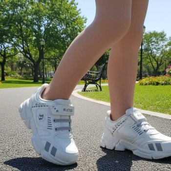 Bletix – Şık Beyaz ve Gri Detaylı Çocuk Spor Ayakkabı