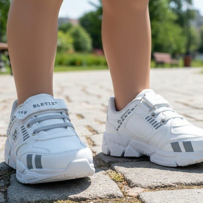Bletix – Şık Beyaz ve Gri Detaylı Çocuk Spor Ayakkabı