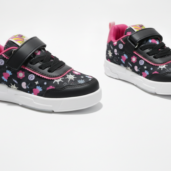 Wisco Kız Çocuk Siyah Pembe Işıklı Desenli Cırt Cırtlı Spor Ayakkabı