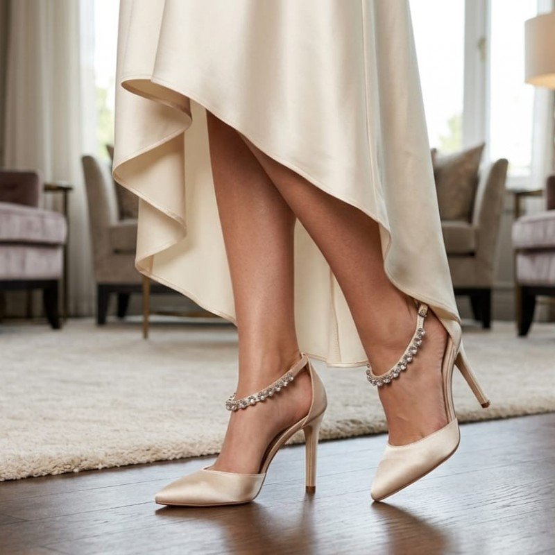 Kristal Taşlı Saten Stiletto