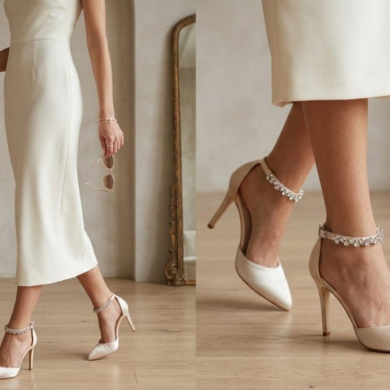 Kristal Taşlı Saten Stiletto