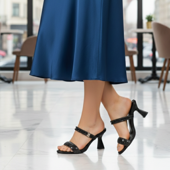 Miss Lotus - Işıltılı Siyah Topuklu