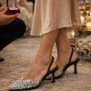 Şık İnci Detaylı Şeffaf Slingback Topuklu Ayakkabı