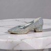 Gümüş Simli Işıltılı Sivri Burun Alçak Topuklu Abiye Ayakkabı
