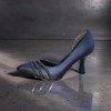 Moda Lizza Lacivert Saten Taşlı Abiye Topuklu Ayakkabı