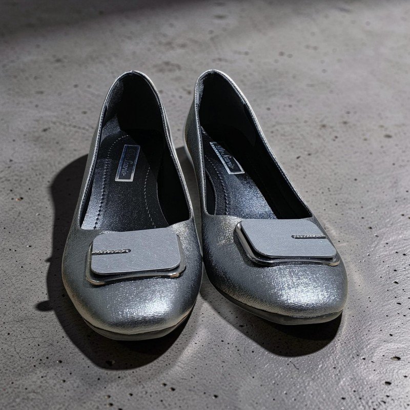 Kadın Gümüş Simli Tokalı Konforlu Orta Topuklu Ayakkabı