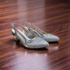 Gümüş Kristal Taşlı & Mesh Detaylı Şık Slingback Topuklu Ayakkabı