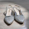 Gümüş Kristal Taşlı & Mesh Detaylı Şık Slingback Topuklu Ayakkabı