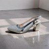 Gümüş Kristal Taşlı & Mesh Detaylı Şık Slingback Topuklu Ayakkabı