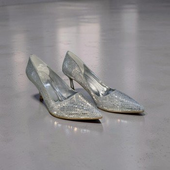 Gümüş Işıltılı Yılan Desenli Stiletto