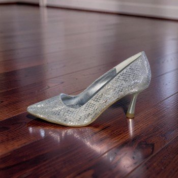 Gümüş Işıltılı Yılan Desenli Stiletto