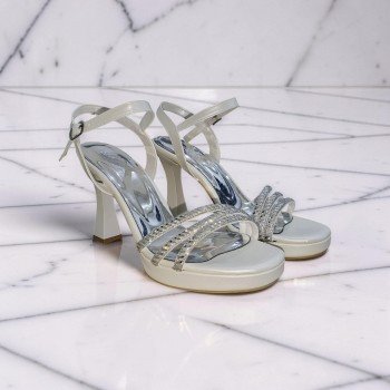 Zarif Gelin ve Davet Ayakkabısı - Taşlı, Platform Topuklu - Beyaz