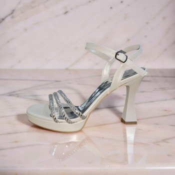 Zarif Gelin ve Davet Ayakkabısı - Taşlı, Platform Topuklu - Beyaz