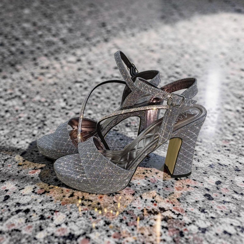 Gümüş Işıltılı Platform Topuklu Ayakkabı