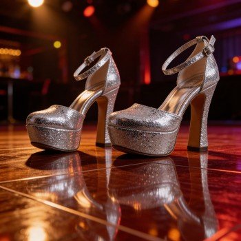 Işıl Işıl Gümüş Simli Platform Topuklu Ayakkabı - Sahne Yıldızı
