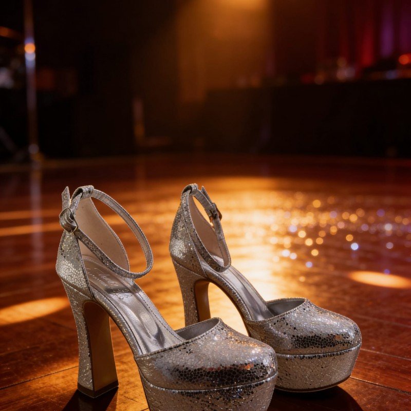 Işıl Işıl Gümüş Simli Platform Topuklu Ayakkabı - Sahne Yıldızı