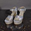 Moda Lizza Gümüş Saten Çapraz Bantlı Platform Topuklu Ayakkabı
