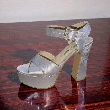 Moda Lizza Gümüş Saten Çapraz Bantlı Platform Topuklu Ayakkabı