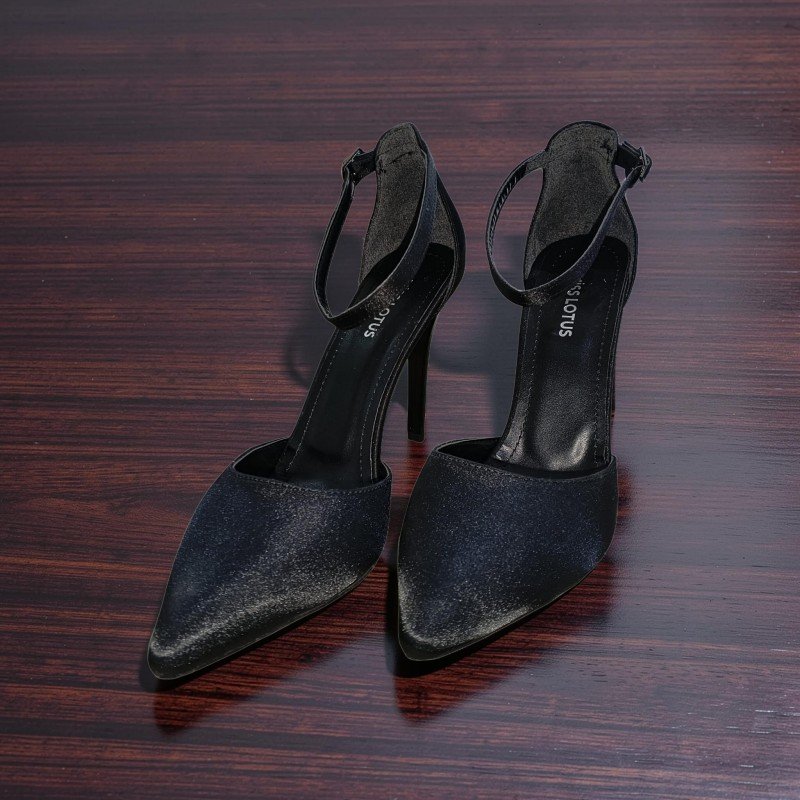 Miss Lotus Siyah Işıltılı İnce Topuklu Abiye Ayakkabı