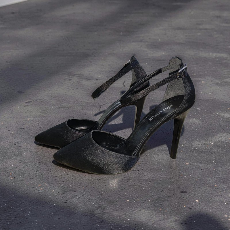 Miss Lotus Siyah Işıltılı İnce Topuklu Abiye Ayakkabı