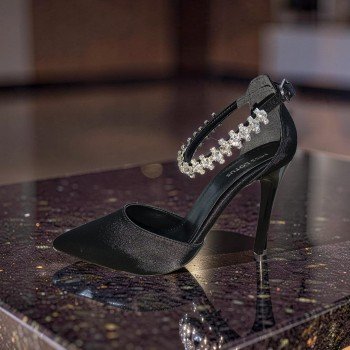 Miss Lotus Kadın Siyah Saten Taşlı Topuklu Ayakkabı