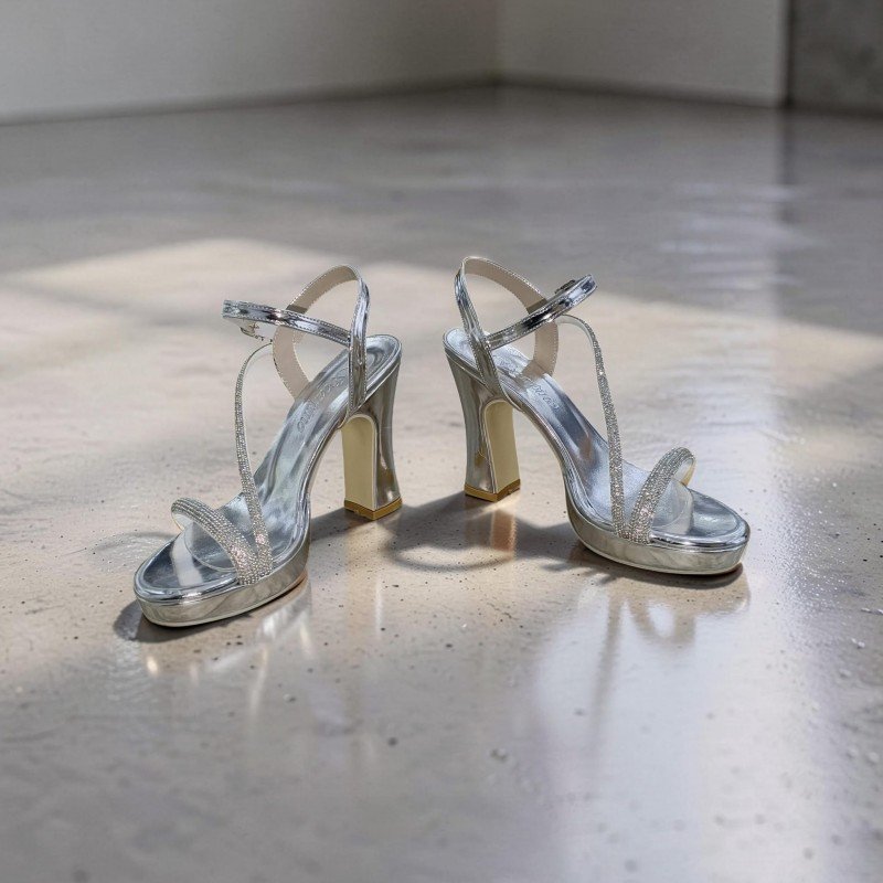 Gümüş Rengi Işıltılı Platform Topuklu Abiye Ayakkabı - Çok Şık!