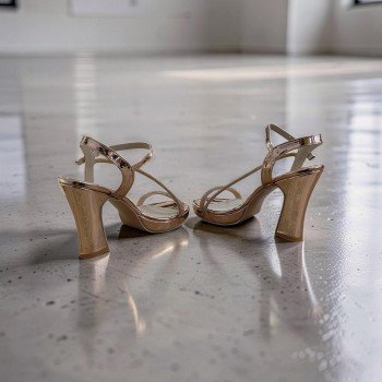 Rose Gold Işıltılı Taşlı Platform Topuklu Ayakkabı