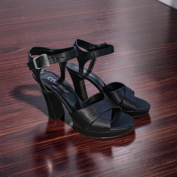 Scarpino Saten Siyah Çapraz Bantlı Platform Topuklu Ayakkabı