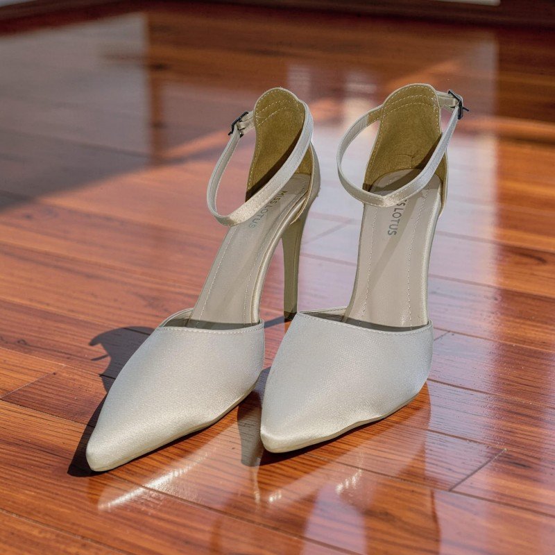 Miss Lotus Krem Saten İnce Yüksek Topuklu Stiletto