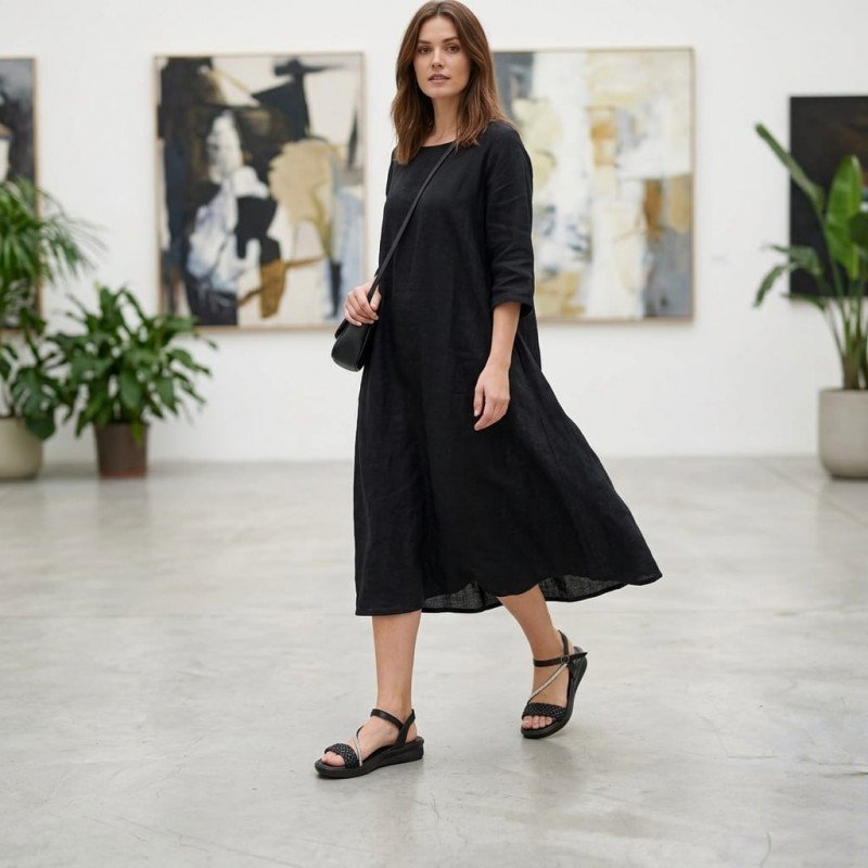 Şıklık ve Konfor Bir Arada: Taşlı ve Örgü Detaylı Siyah Sandalet