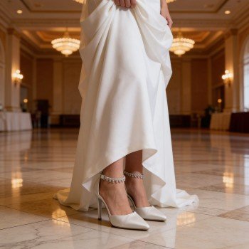 Kristal Taşlı Bilekten Bağlamalı Saten Gelin ve Davet Ayakkabısı